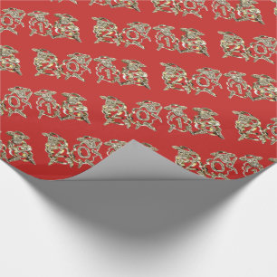 Elegant Red and Gold Sheep Happy Nieuwjaar 2018 Cadeaupapier