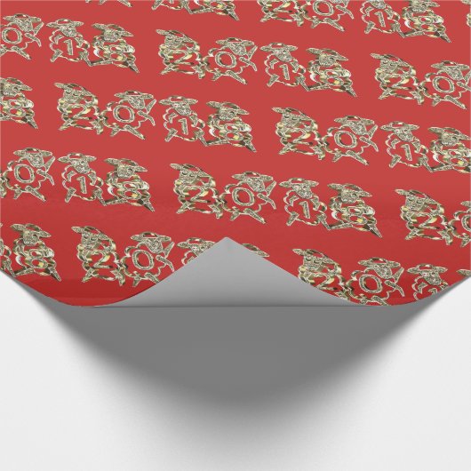 Elegant Red and Gold Sheep Happy Nieuwjaar 2018 Cadeaupapier (Hoek)