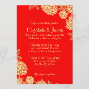 Elegant Red and Gold Wedding Invitations Kaart