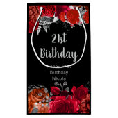 Elegant Red and Silver Flowers Birthday Klein Cadeauzakje (Achterkant)