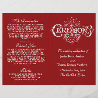 Elegant Red and White Wedding Ceremony Programma's
