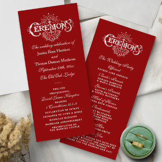 Elegant Red and White Wedding Ceremony Programma's
