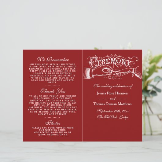 Elegant Red and White Wedding Ceremony Programma's (Staand voorkant)