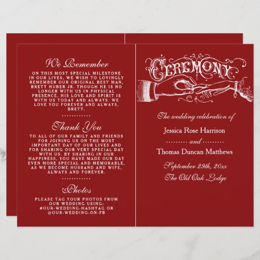 Elegant Red and White Wedding Ceremony Programma's (Voorkant / Achterkant)