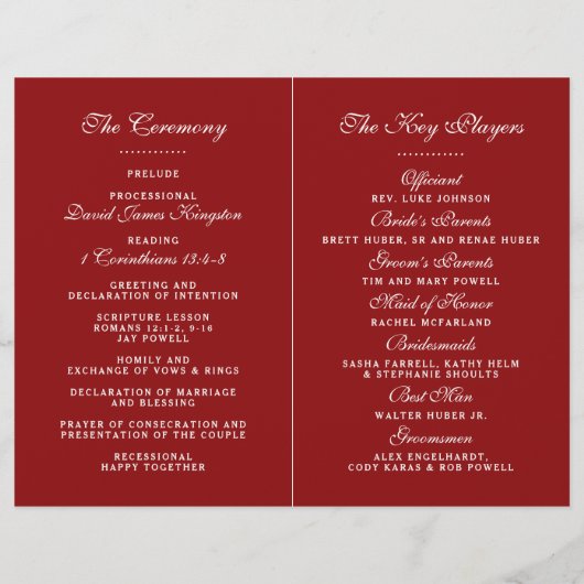 Elegant Red and White Wedding Ceremony Programma's (Achterkant)