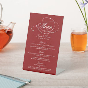 Elegant Red and White Wedding Menu Sjablonen Reclamebord Met Voetstuk