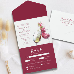 Elegant Red and White Wine Dance Wedding All In One Uitnodiging