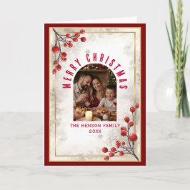 Elegant Red Berries Family Photo Christmas Holiday Feestdagen Kaart