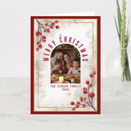 Elegant Red Berries Family Photo Christmas Holiday Feestdagen Kaart