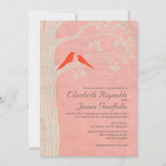 Elegant Red Birds Wedding Invitations Kaart