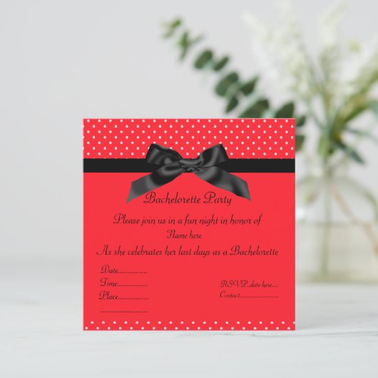 ELEGANT RED BLACK BOW BACHELORETTE INVITE KAART (Staand voorkant)