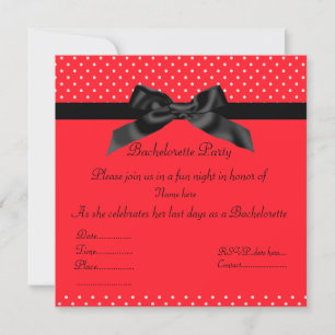 ELEGANT RED BLACK BOW BACHELORETTE INVITE KAART