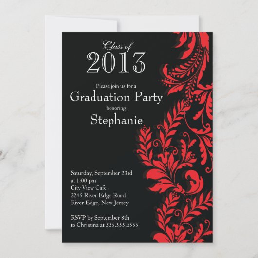Elegant Red Black Class of 2013 Graduation Party Kaart (Voorkant)