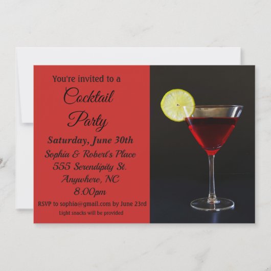 Elégant Red Black Cocktail Party Invitation (Devant)