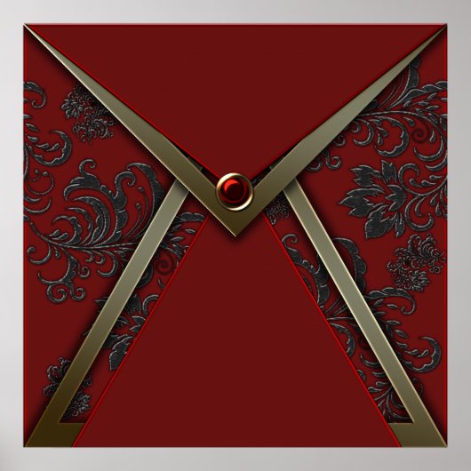 Elegant Red Black Damask Gold Poster de l'événemen (Devant)