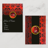 ELEGANT RED BLACK DAMASK RUBY GEMSTONE MONOGRAM VISITEKAARTJE (Voorkant / Achterkant)