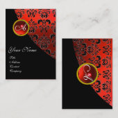 ELEGANT RED BLACK DAMASK RUBY GEMSTONE MONOGRAM, VISITEKAARTJE (Voorkant / Achterkant)