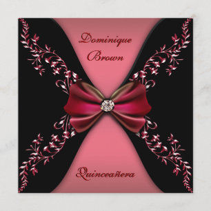 Elegant Red Black Diamond Bow Quinceanera Kaart