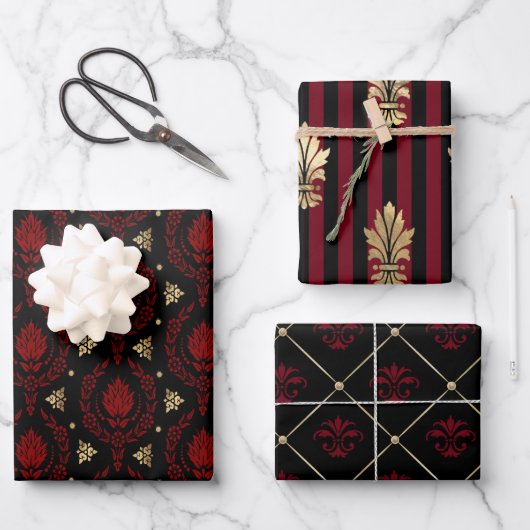 Elegant Red, Black en Gold Patronen Inpakpapier Vel (Voorkant)
