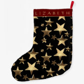 Elegant Red Black en Gold Stars Pattern met naam Grote Kerstsok (Achterkant)