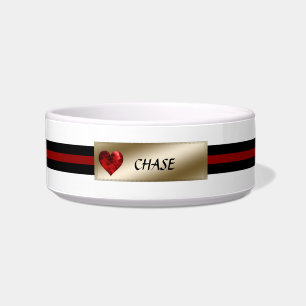 Elegant Red Black Gold Pet Bowl met hart Voerbakje