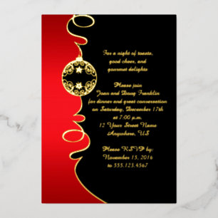 Elegant Red Black Gold Swirls kerstfeest Folie Uitnodiging