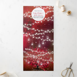 Elegant Red & Black Heart Leaf Wedding Drieluik Uitnodiging