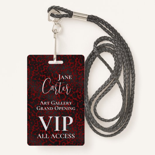 Elegant Red Black Leopard VIP All Access Pass Badge (Voorkant met draagriem)