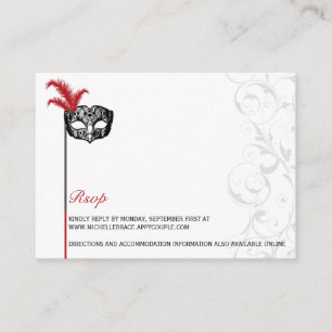 Elegant Red Black Masquerade RSVP Informatiekaartje