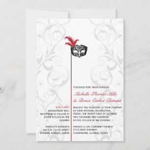 Elegant Red Black Masquerade Wedding Invitations Kaart