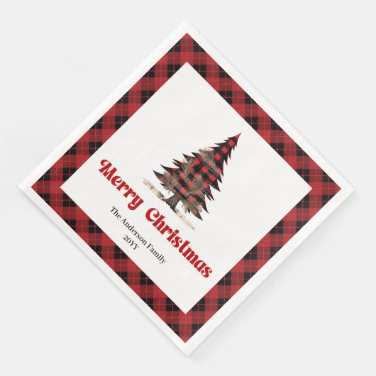 Elegant red black plaid napkins custom name  servet (Hoek)