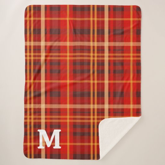 Elegant Red Black Plaid tartan Monogram  Sherpa Deken (Voorkant)