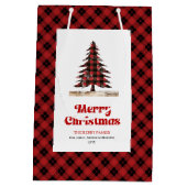 Elegant red black plaid tree gift bag personalized medium cadeauzakje (Achterkant)