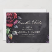 Elegant Red & Black Roses Gothic Wedding Save The Date (Voorkant)