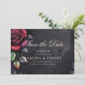 Elegant Red & Black Roses Gothic Wedding Save The Date (Staand voorkant)