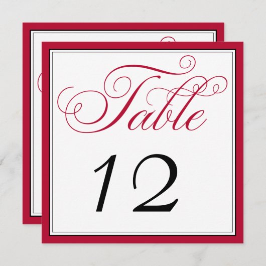 Elegant Red Black & White Script Table Number Kaar Kaart (Voorkant / Achterkant)