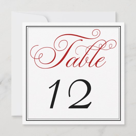 Elegant Red Black & White Script Table Number Kaar Kaart (Voorkant)