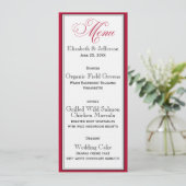 Elegant Red Black & White Script Wedding Menu Kaar (Staand voorkant)