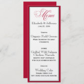 Elegant Red Black & White Script Wedding Menu Kaar (Voorkant / Achterkant)