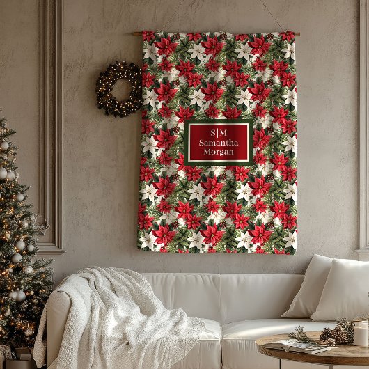 Elegant Red Blanket Personalized Christmas Wreath Fleece Deken