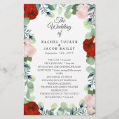 Elégant Red Blush Rose Green Wedding Programme (Devant)