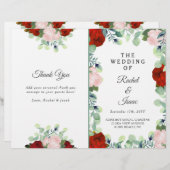 Elegant Red Blush Rozen Greenery Wedding Folded (Voorkant / Achterkant)