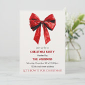 Elegant Red Bow Christmas Party Invitation (Debout devant)