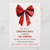 Elegant Red Bow Christmas Party Invitation (Devant)