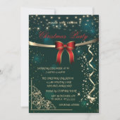 Elegant Red Bow, Confetti Green Kerstparty Kaart (Voorkant)