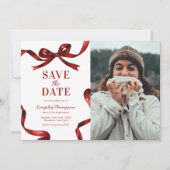 Elegant Red Bow Graduation Save the Date (Devant)