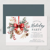 Elegant Red Bow Holiday Party Invite Kaart (Voorkant / Achterkant)