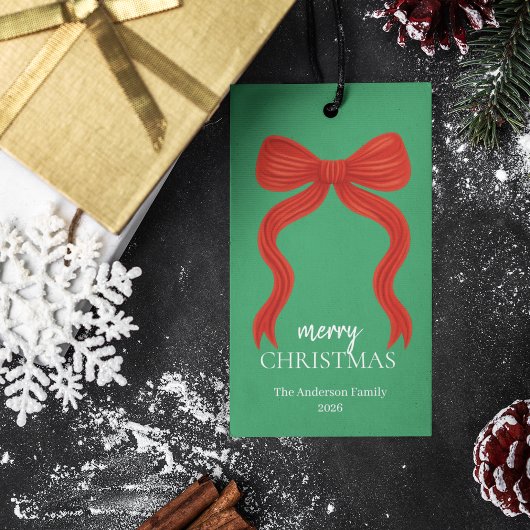 Elegant Red Bow Kerstfeest - Cadeaulabel