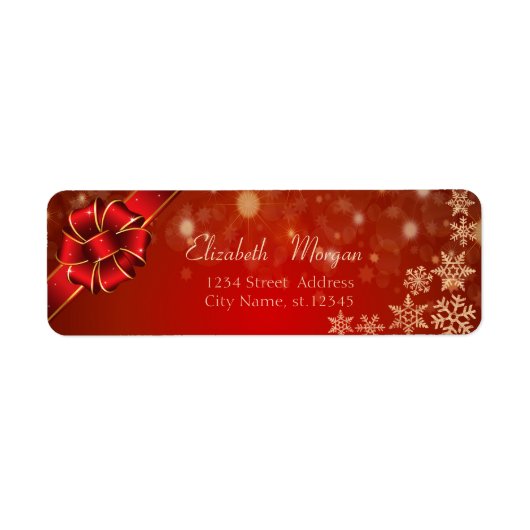 Elegant Red Bow, Snowflakes Etiket (Voorkant)