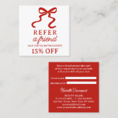 Elegant red bow square elegant referral card (Devant / Derrière)